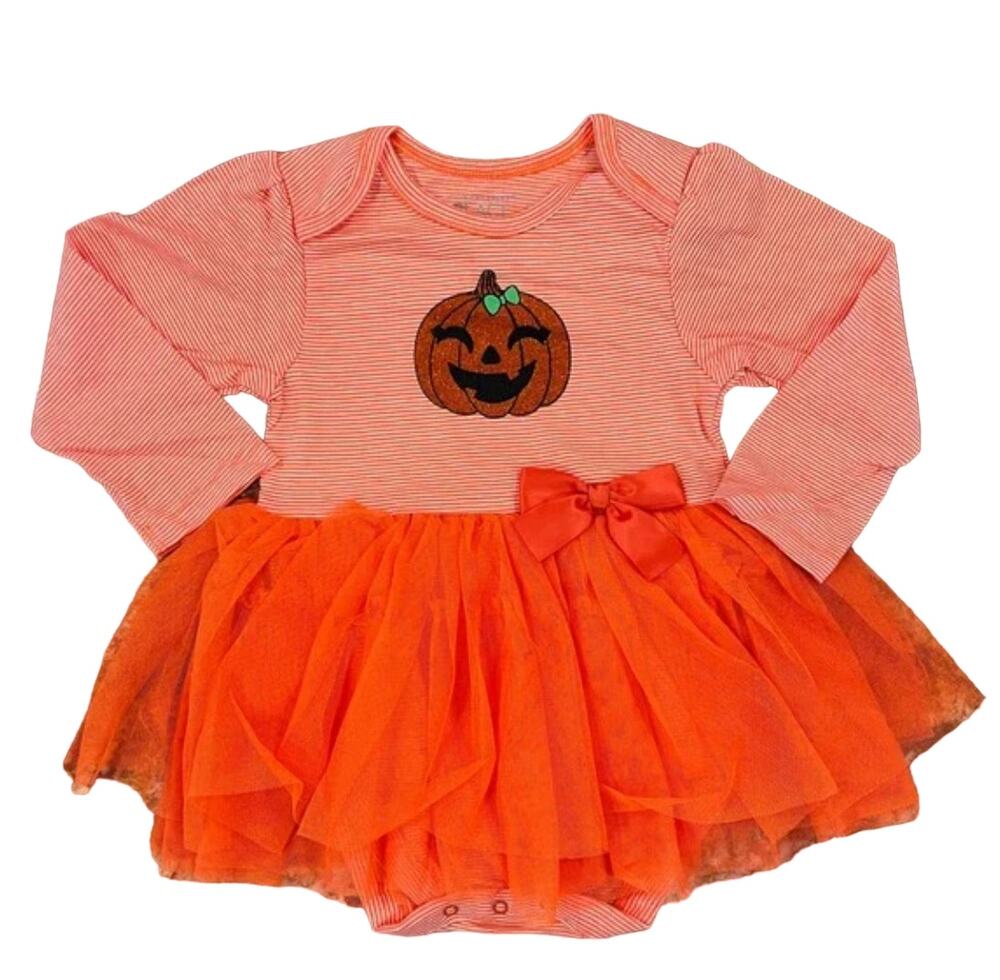 NWT Children's Place Orange/White Stripe W/Halloween Pumpkin Tutu Dress -12-18M